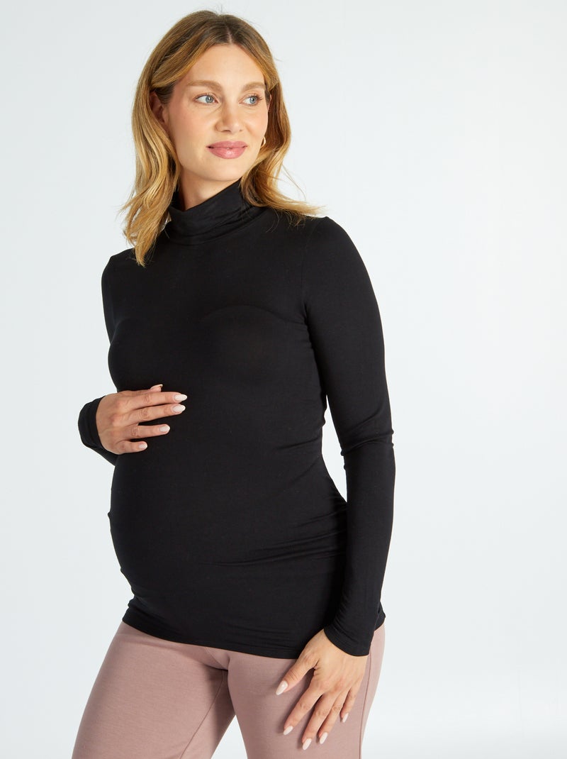 T-shirt grossesse col montant noir - Kiabi