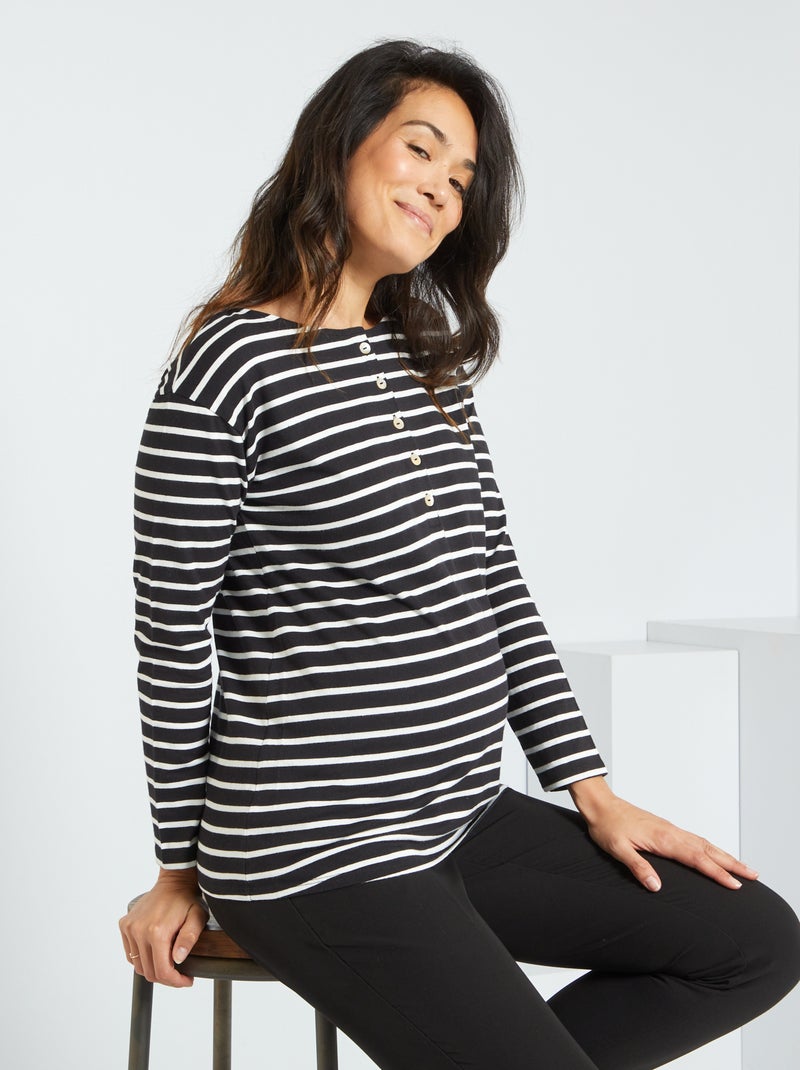 T-shirt grossesse col rond Noir - Kiabi