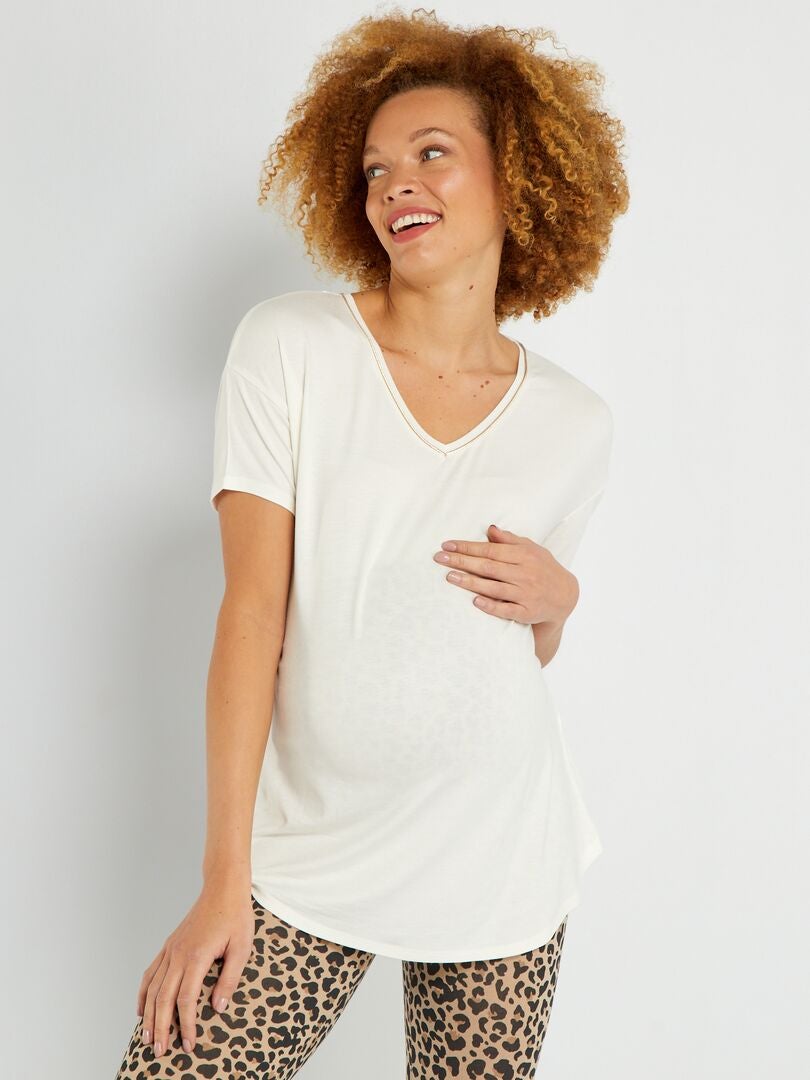 T-shirt grossesse encolure V blanc - Kiabi