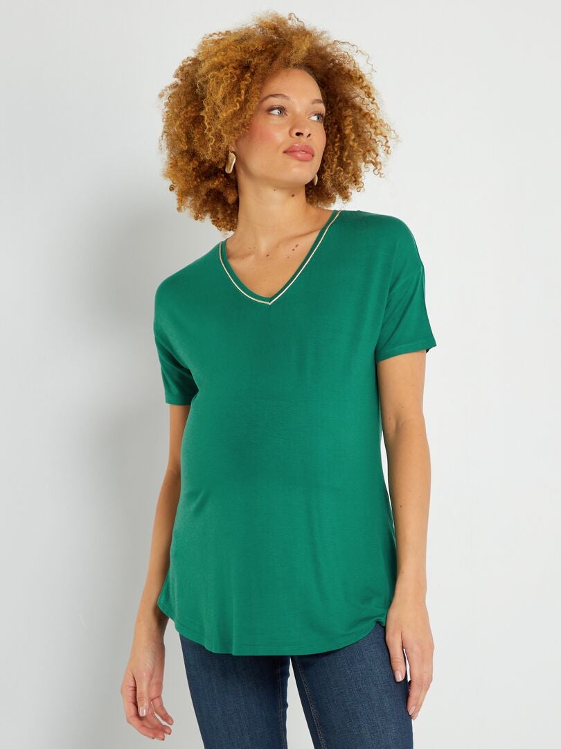 T-shirt grossesse encolure V Vert - Kiabi
