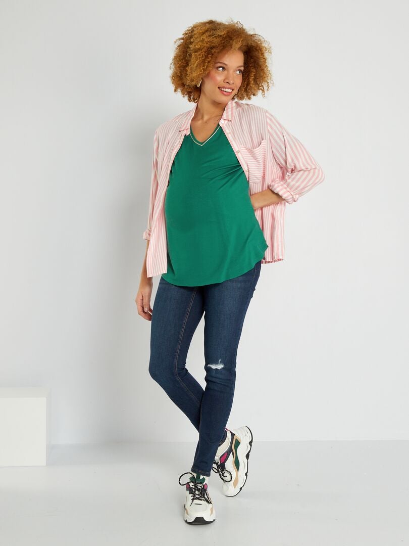 T-shirt grossesse encolure V Vert - Kiabi