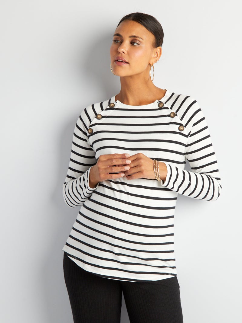T-shirt grossesse et allaitement à rayures Noir/blanc - Kiabi