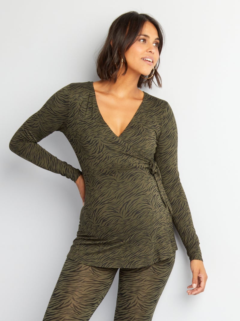 T-shirt grossesse et allaitement kaki - Kiabi