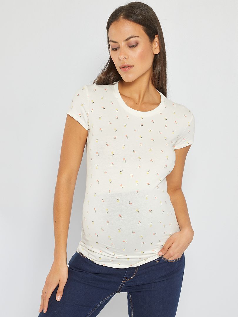 T-shirt grossesse imprimé Blanc fleurs - Kiabi