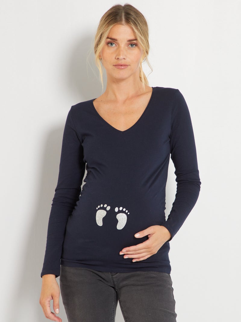 T-shirt grossesse imprimé bleu marine - Kiabi
