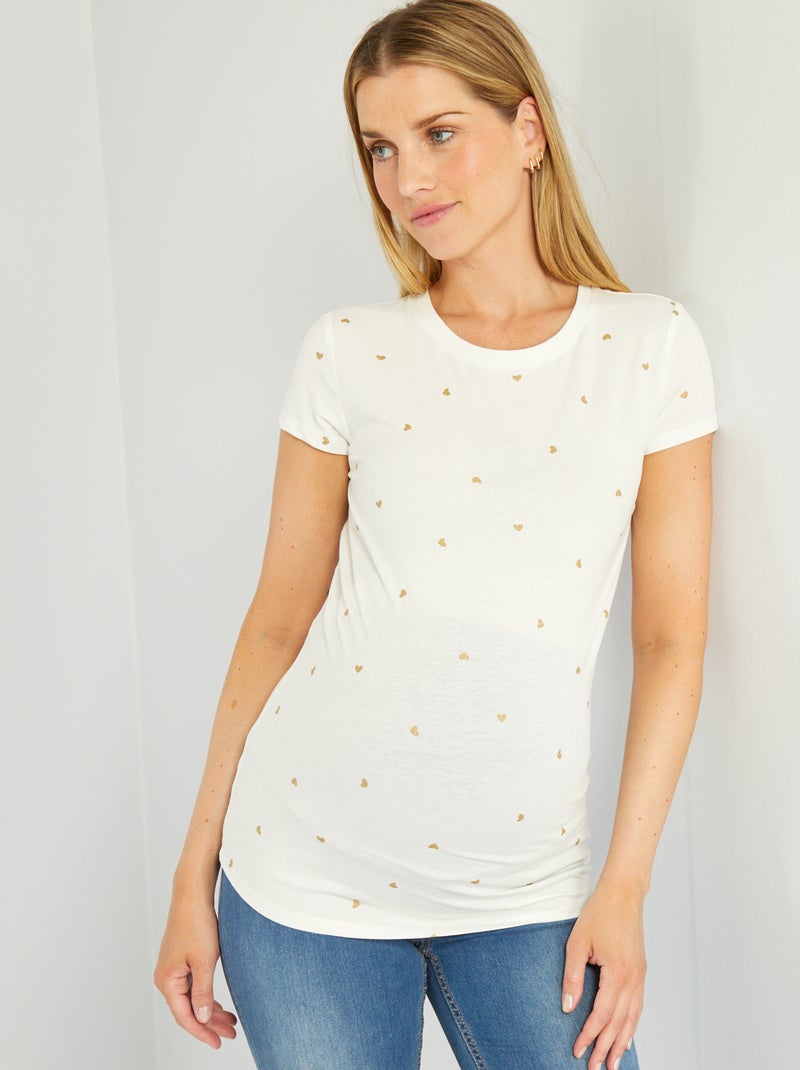 T-shirt grossesse imprimé coeur Blanc coeur - Kiabi