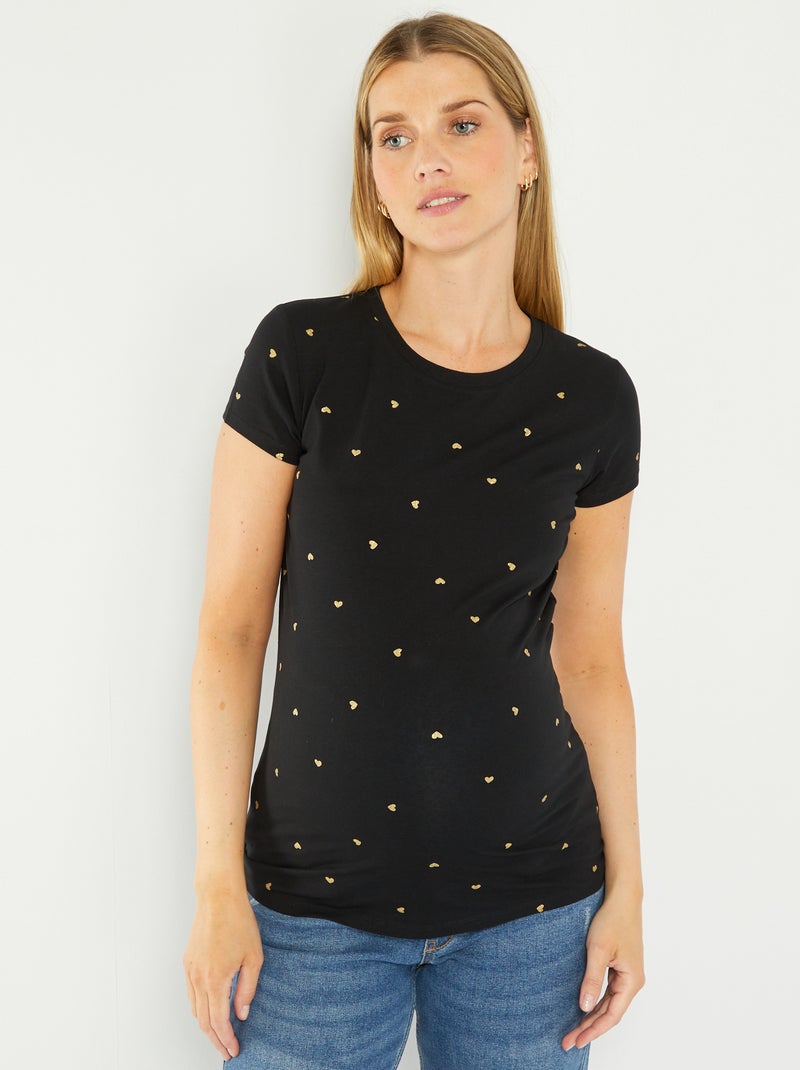 T-shirt grossesse imprimé coeur Noir motif - Kiabi