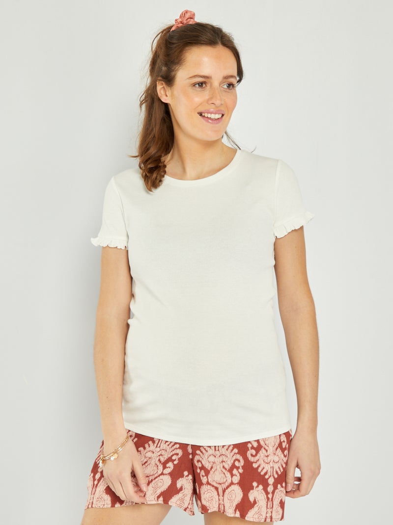 T-shirt grossesse manches ondulées blanc - Kiabi