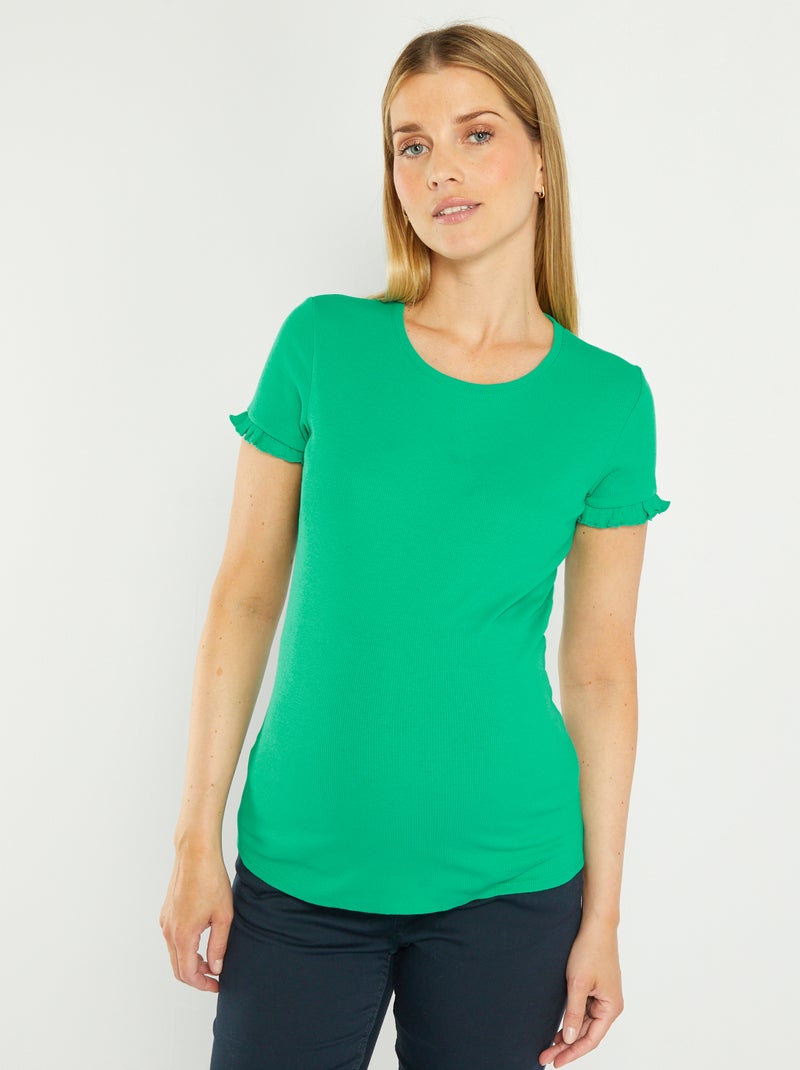 T-shirt grossesse manches ondulées Vert - Kiabi