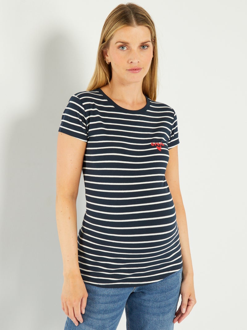 T-shirt grossesse rayé avec inscription Marine rayé - Kiabi