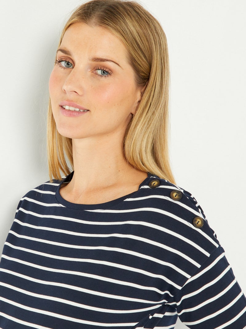 Petit Pull Marinière Beige Rayé Bleu Wins Nautic Taille S – Coton, Col, Occasion