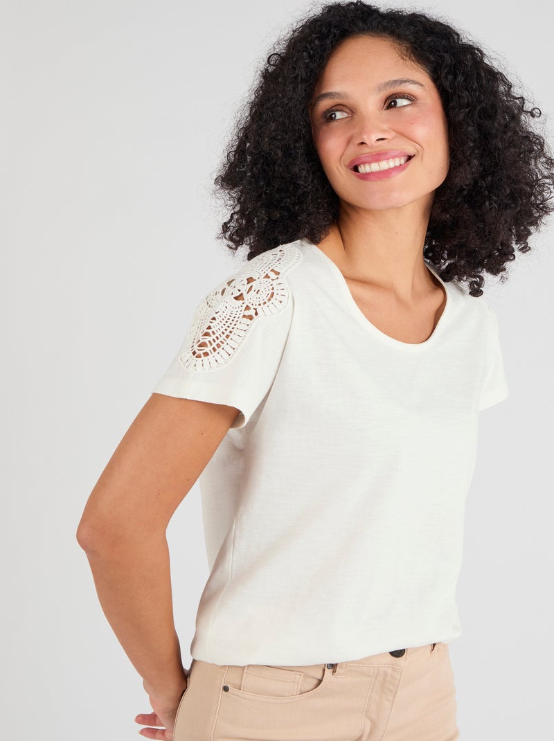 T-shirt guipure - Damart Blanc cassé - Kiabi