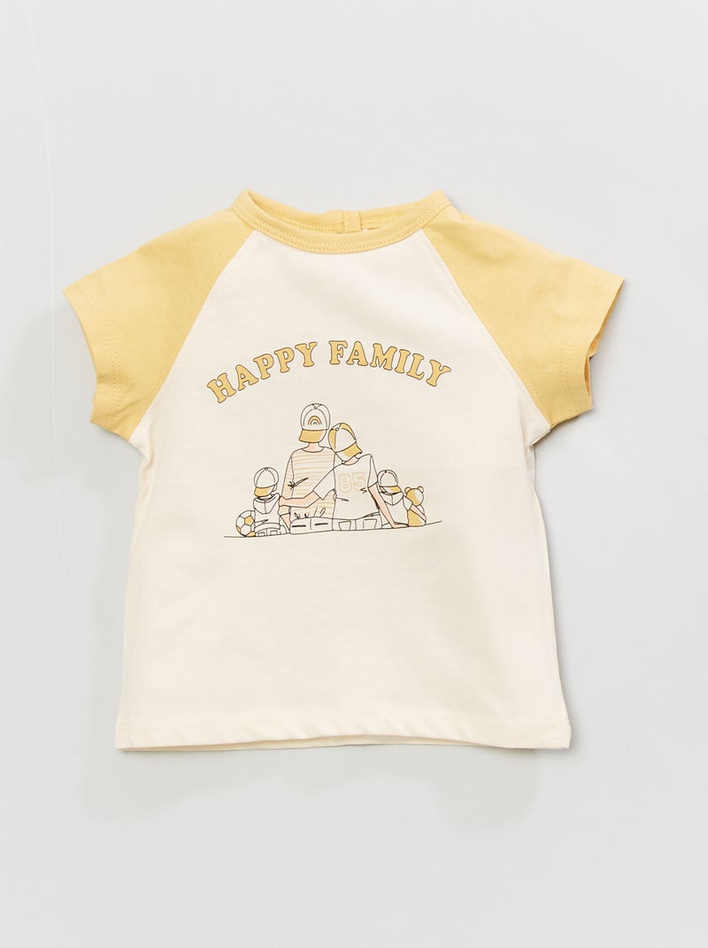 T-shirt 'Happy Family' à col rond Beige - Kiabi