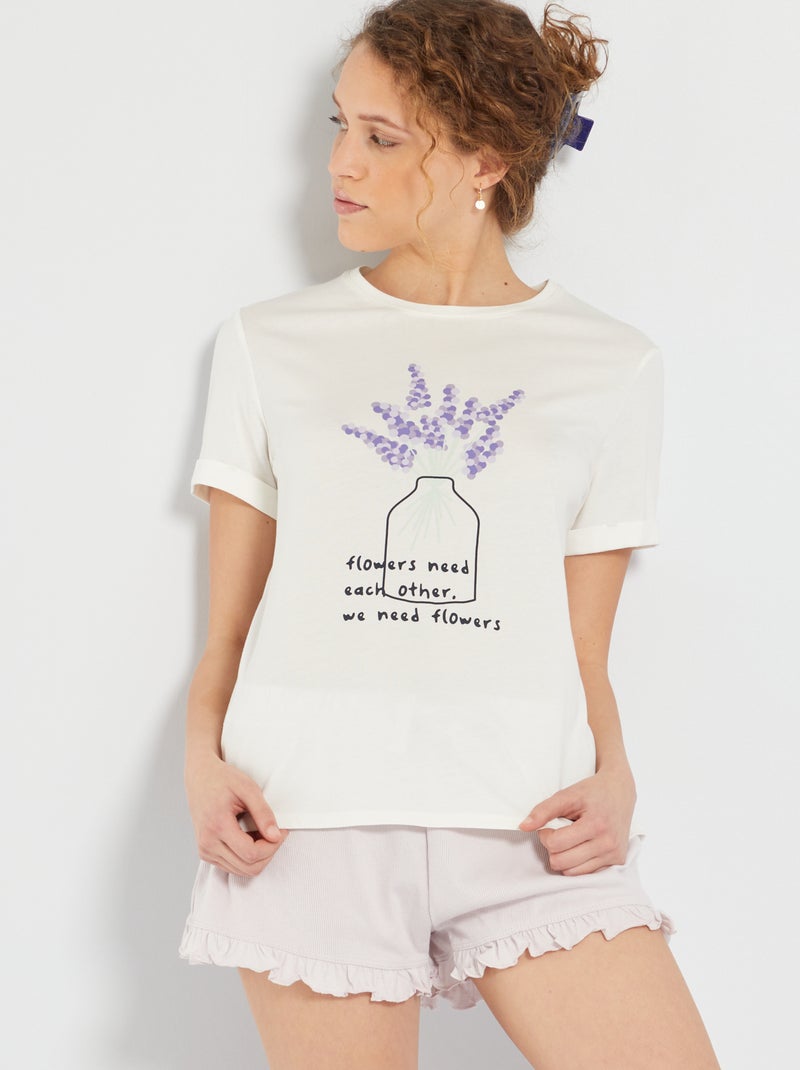 T-shirt haut de pyjama imprimé 'fleurs' Blanc - Kiabi