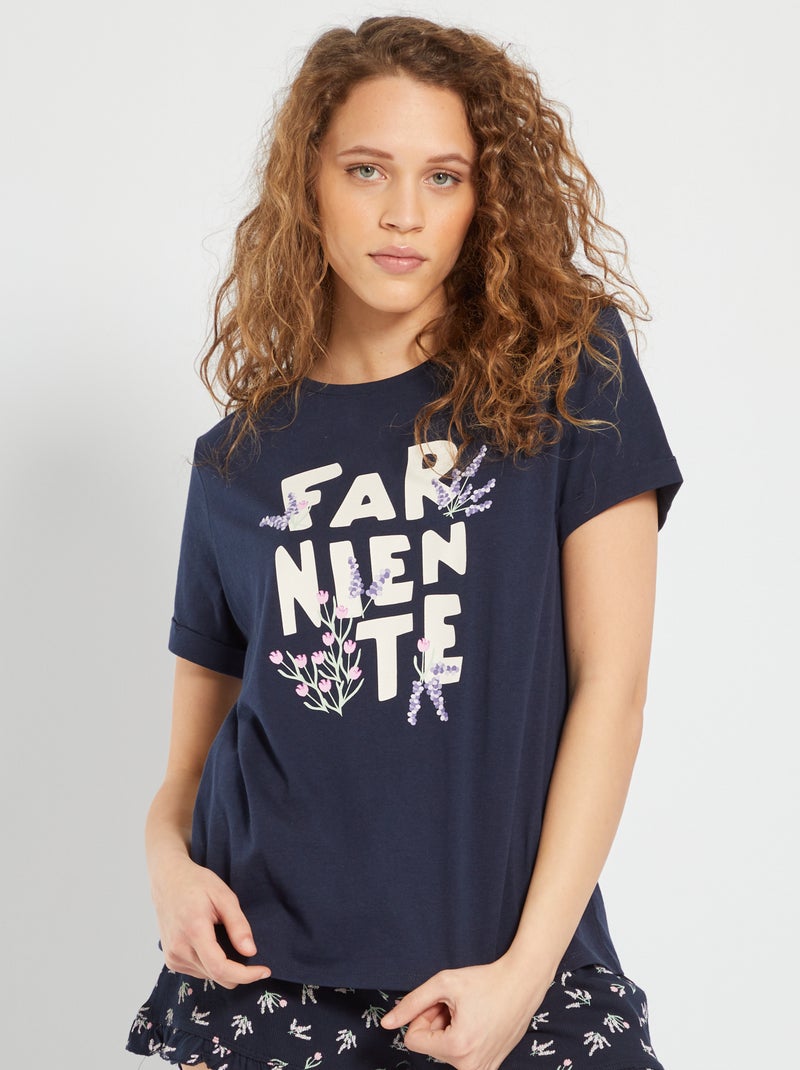 T-shirt haut de pyjama imprimé 'fleurs' Bleu - Kiabi
