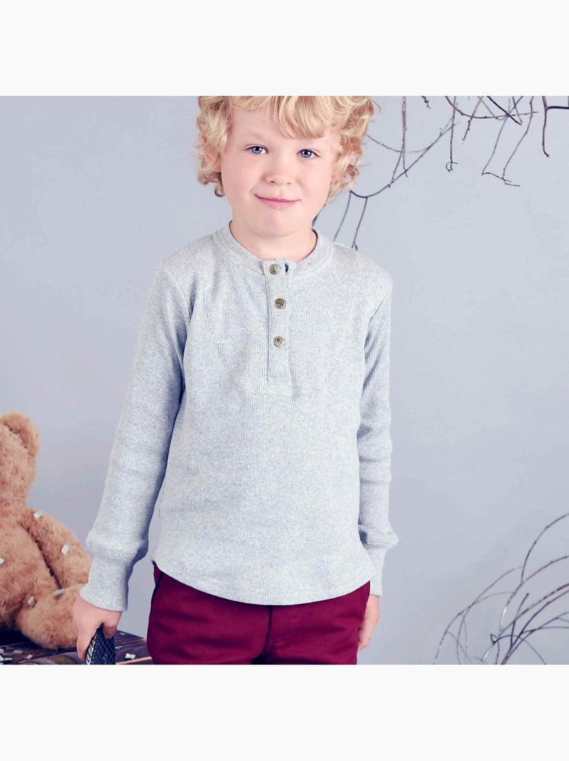 t-shirt henley ample à manches longues - Gris foncé | FR
