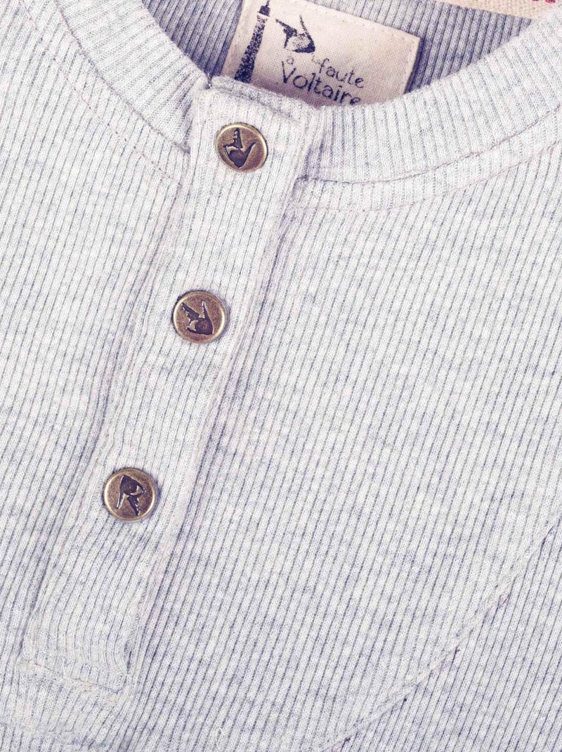 T-shirt Henley    Manches Longues  AUGUSTIN - La Faute à Voltaire Gris - Kiabi