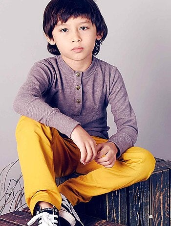 T-shirt Henley Mauve Manches Longues AUGUSTIN - La Faute à Voltaire