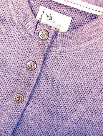 T-shirt Henley Mauve Manches Longues AUGUSTIN - La Faute à Voltaire