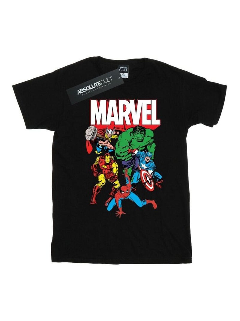 T-shirt hero group - marvel (captain america, hulk, iron man, spider-man, thor) Noir - Kiabi