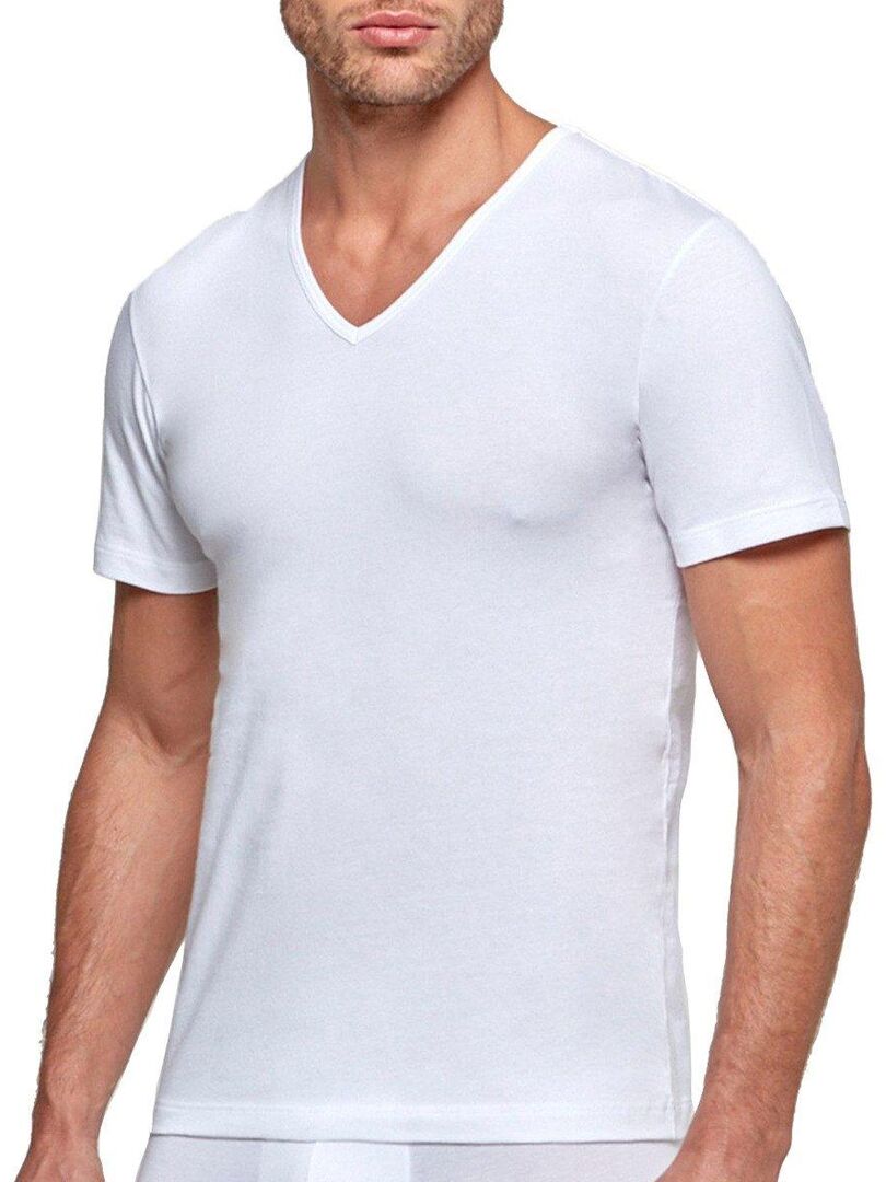 T-shirt homewear bio organique Oeko-Tex col V Cotton Organic Blanc - Kiabi