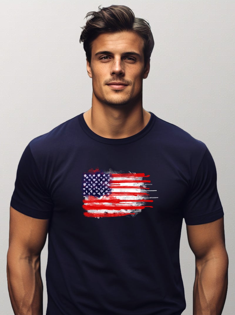 T-shirt Homme - AMERICAN SPATTER FLAG Bleu marine - Kiabi