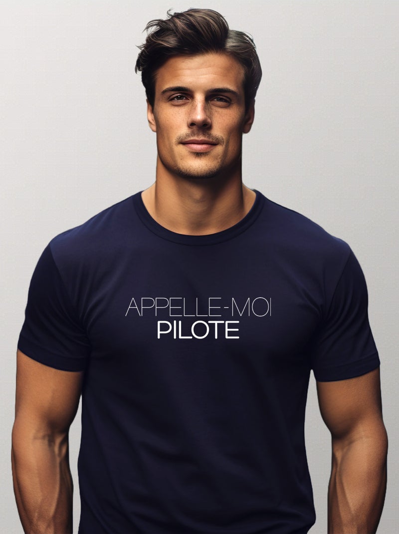 T-shirt Homme - APPELLE-MOI PILOTE Bleu marine - Kiabi