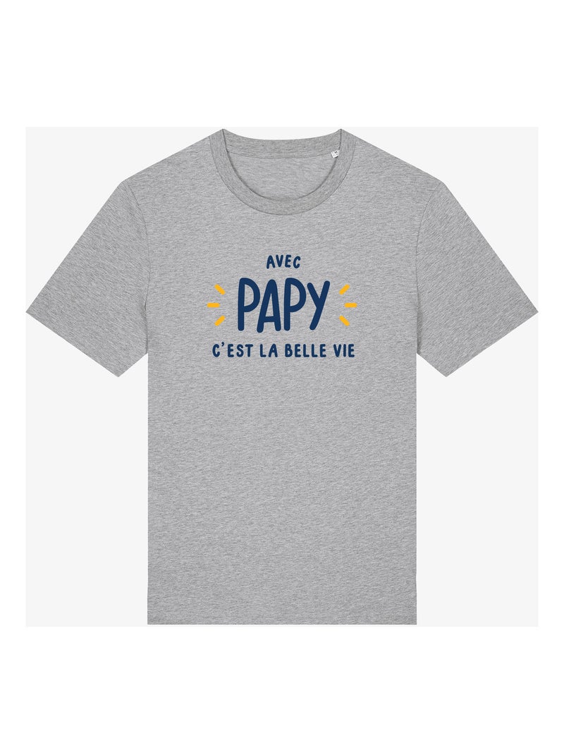 T-shirt Homme - AVEC PAPY C'EST LA BELLE VIE Gris chiné - Kiabi