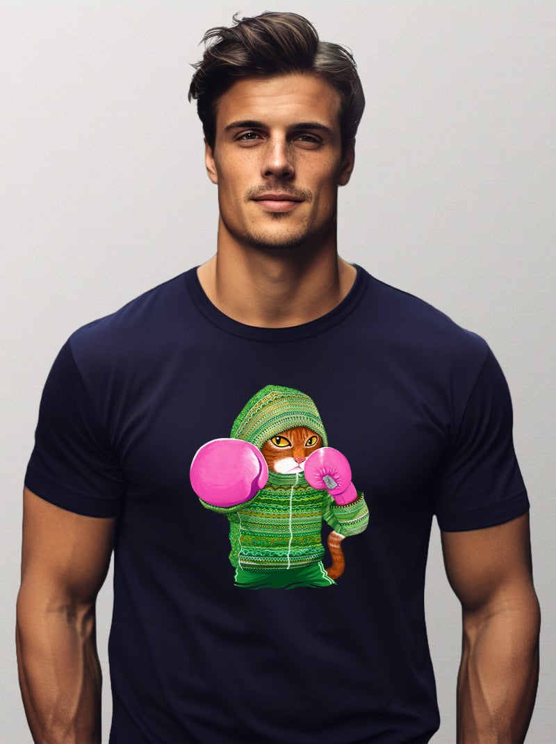 T-shirt Homme - BOXING CAT GINGER Bleu marine - Kiabi