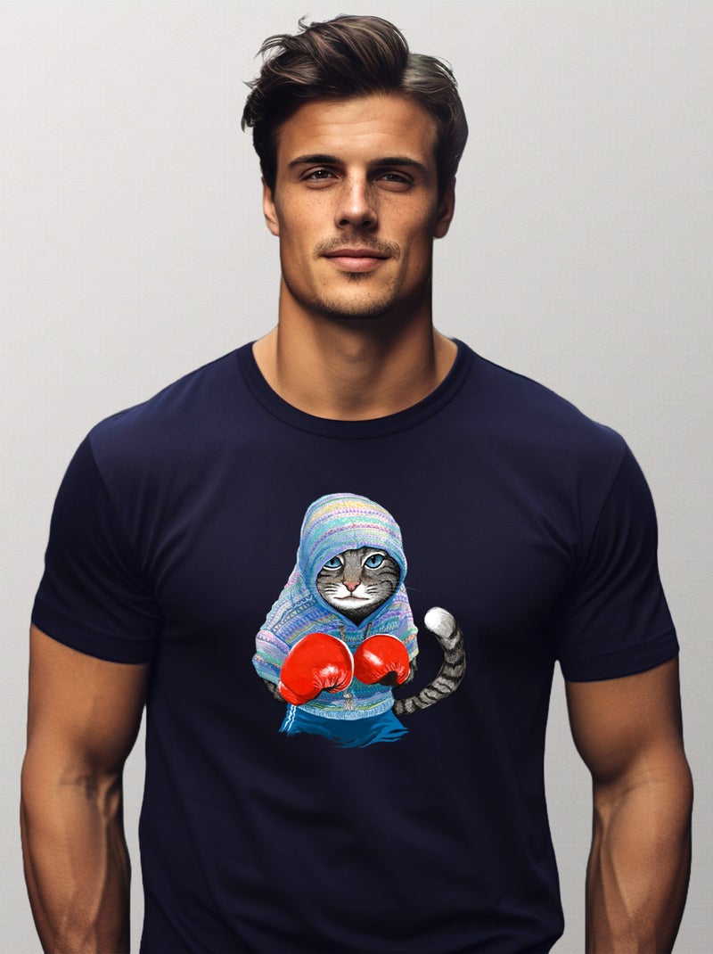 T-shirt Homme - BOXING CAT GREY Bleu marine - Kiabi