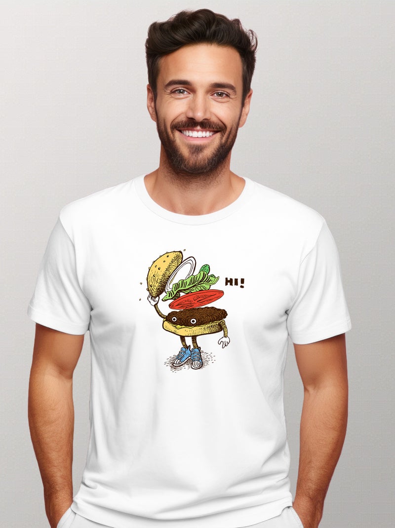 T-shirt Homme - BURGER GREETING Blanc - Kiabi