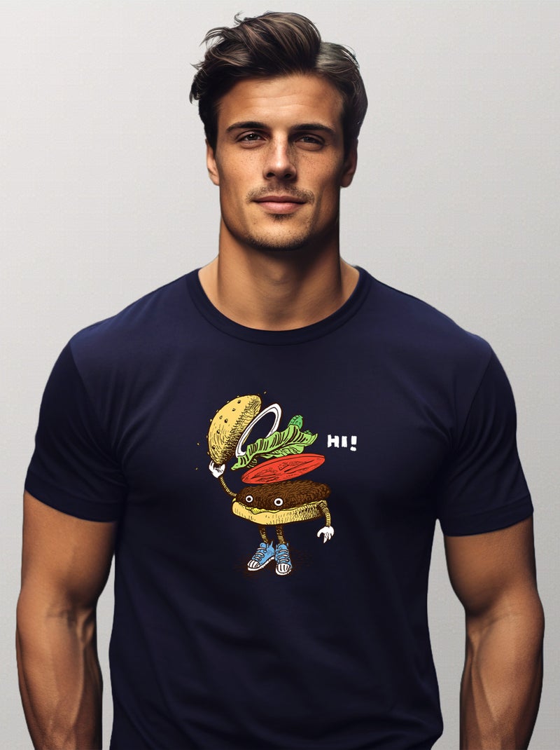 T-shirt Homme - BURGER GREETING Bleu marine - Kiabi