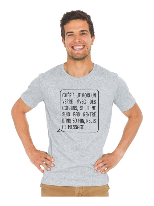 T-shirt Homme - CHÉRIE, JE BOIS UN VERRE AVEC DES COPAINS - Kiabi