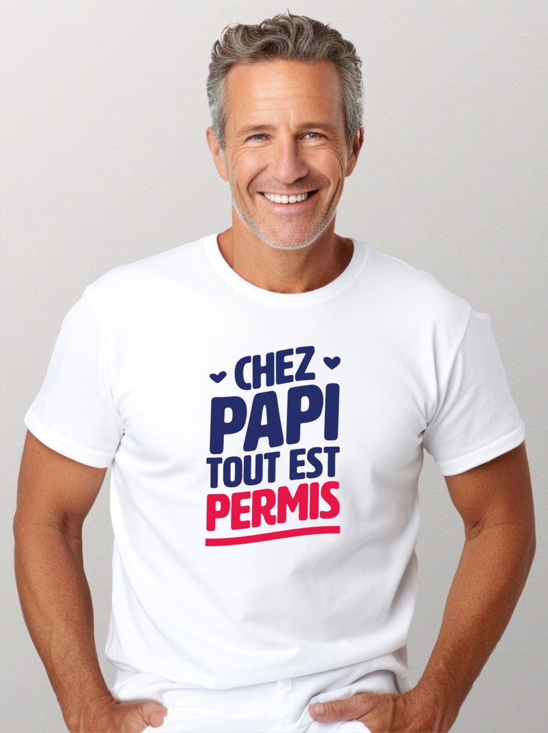 T-shirt Homme - CHEZ PAPI TOUT EST PERMIS Blanc - Kiabi
