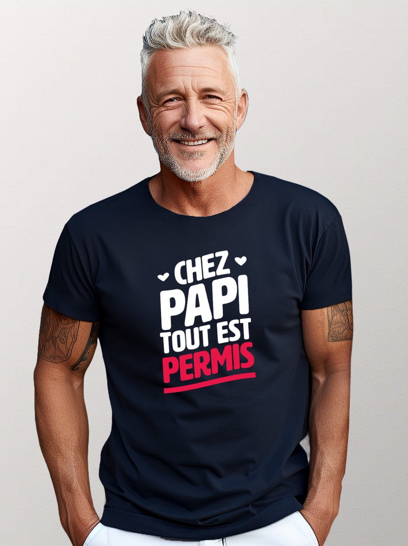 T-shirt Homme - CHEZ PAPI TOUT EST PERMIS Bleu marine - Kiabi