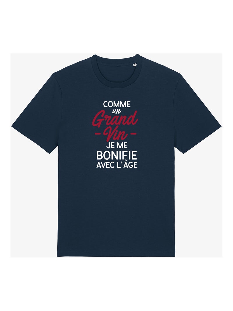 T-shirt Homme - COMME UN GRAND VIN JE ME BONIFIE AVEC L'ÂGE WAF Bleu marine - Kiabi