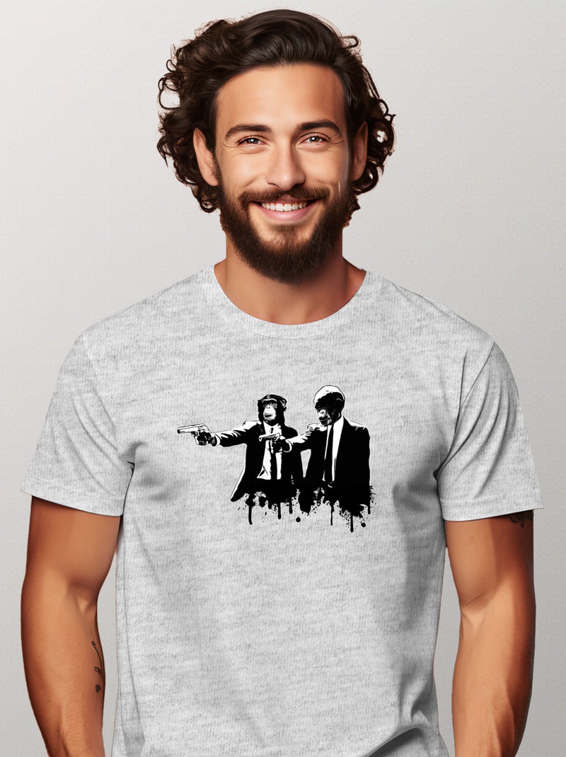 T-shirt Homme - DIVINE MONKEY INTERVENTION Gris chiné - Kiabi
