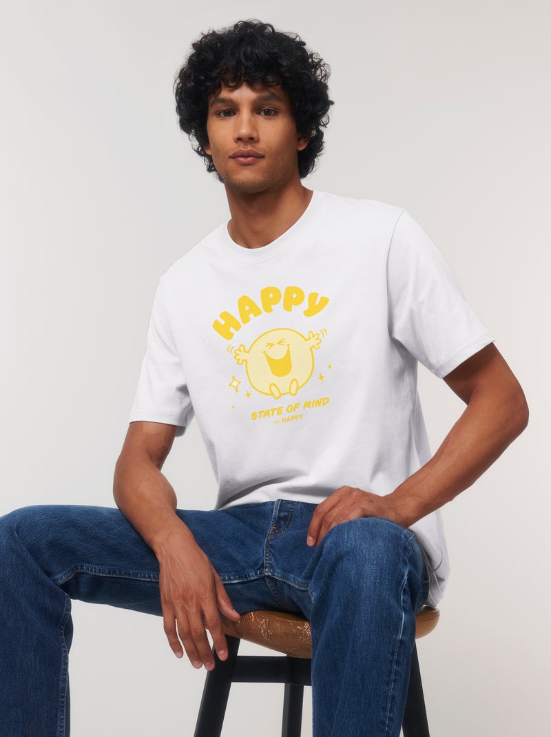 T-shirt Homme - HAPPY STATE OF MIND Blanc - Kiabi