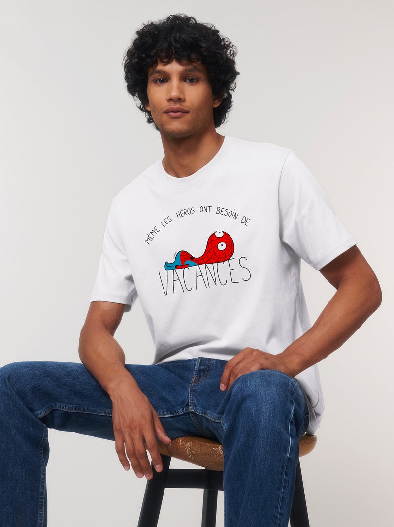 T-shirt Homme - HEROS VACANCES SPIDER Blanc - Kiabi