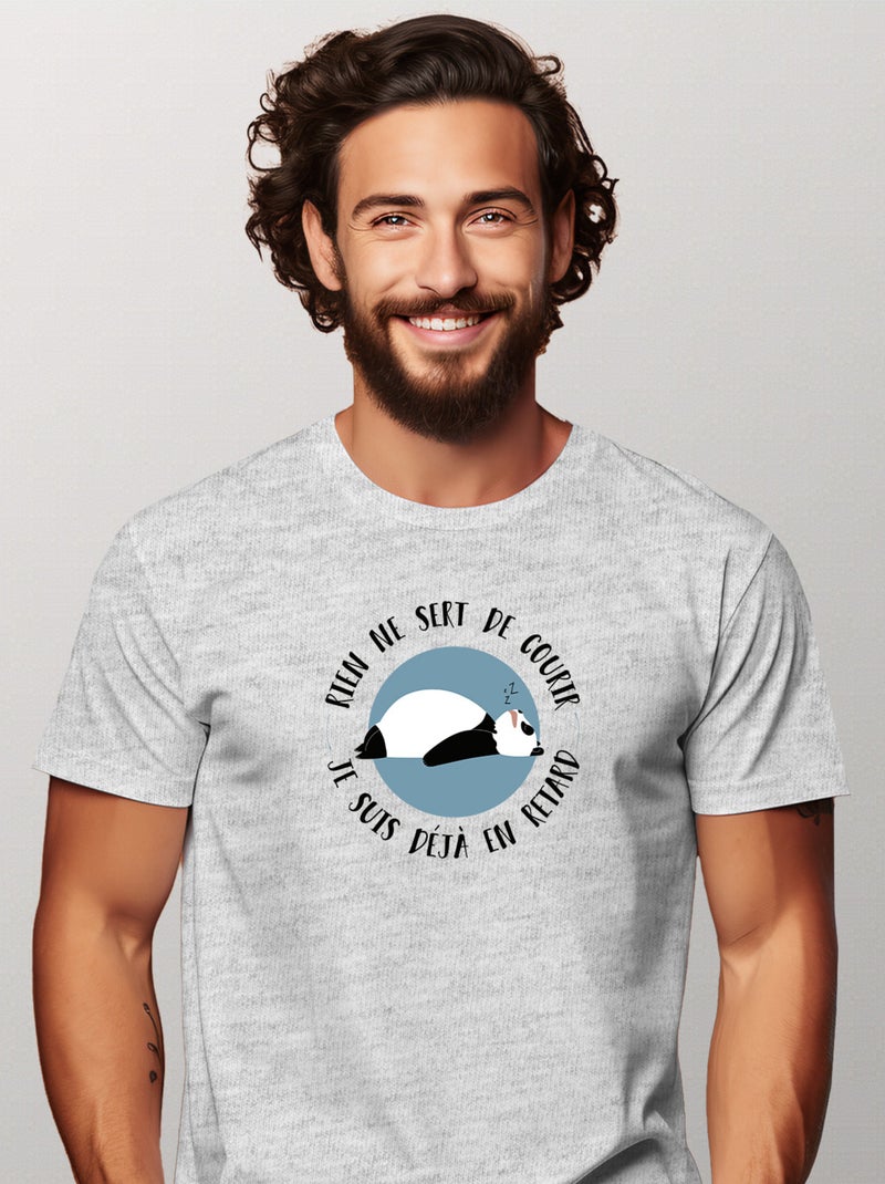 T-shirt Homme - JE SUIS DEJA EN RETARD Gris chiné - Kiabi