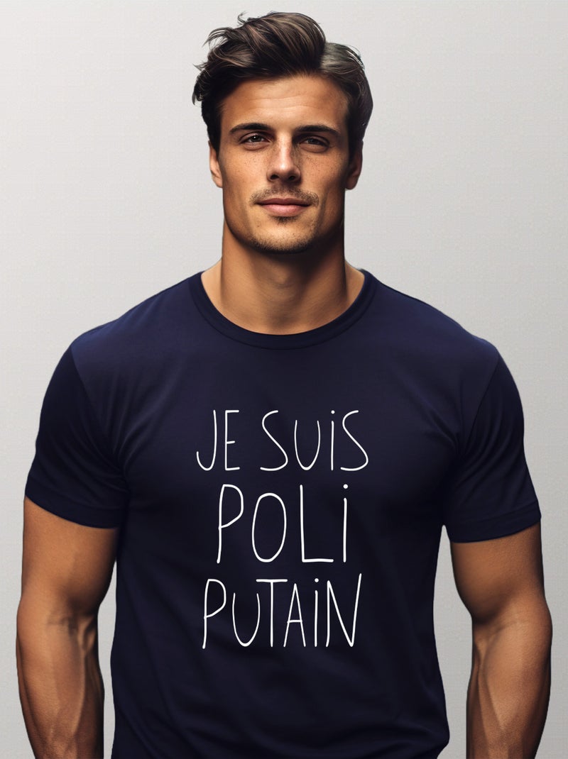 T-shirt Homme - JE SUIS POLI Bleu marine - Kiabi