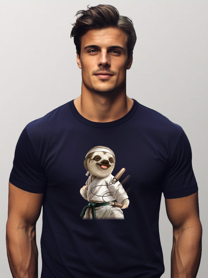 T-shirt Homme - KARATE SLOTH Bleu marine - Kiabi