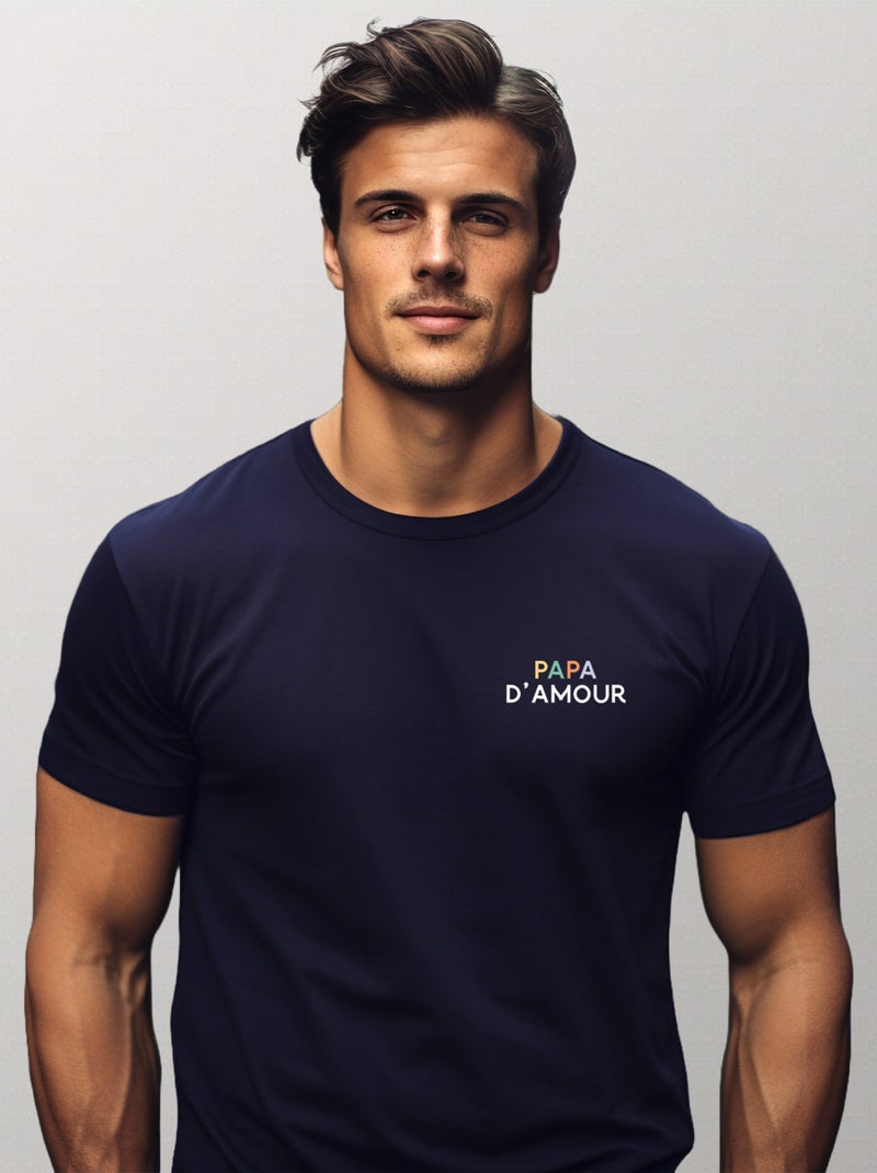 T-shirt Homme - PAPA D'AMOUR COLORÉ CŒUR Bleu marine - Kiabi