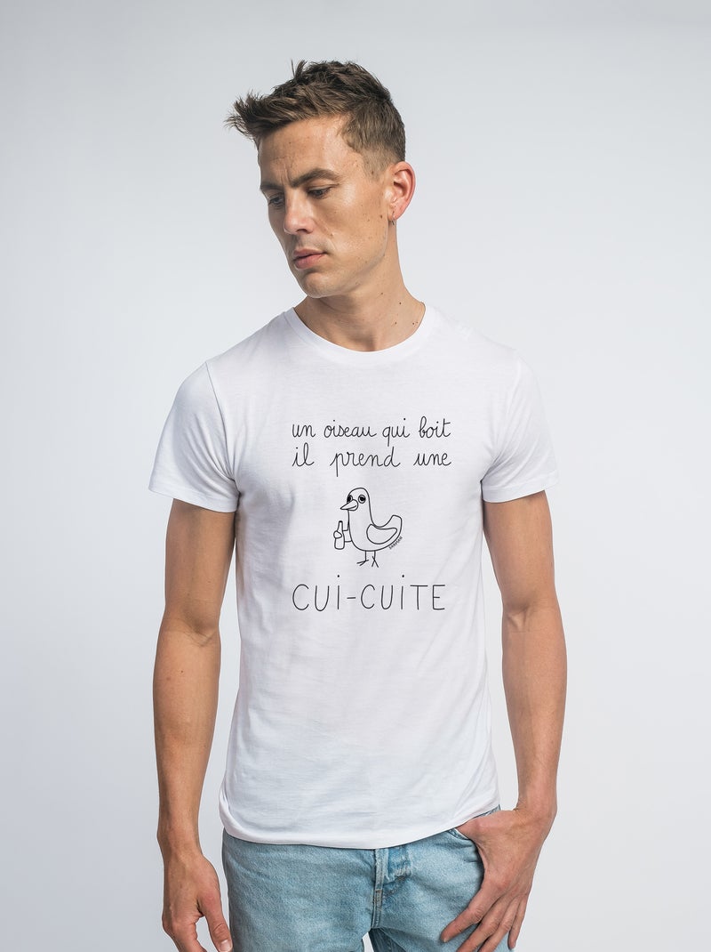 T-shirt Homme - UN OISEAU QUI BOIT IL PREND UNE CUI-CUITE Blanc - Kiabi