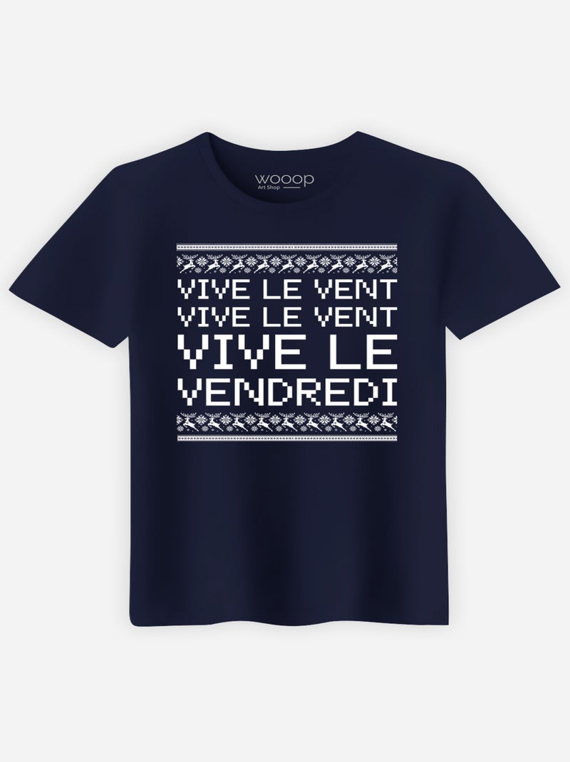 T-shirt Homme - VIVE LE VENT VIVE LE VENDREDI Bleu marine - Kiabi