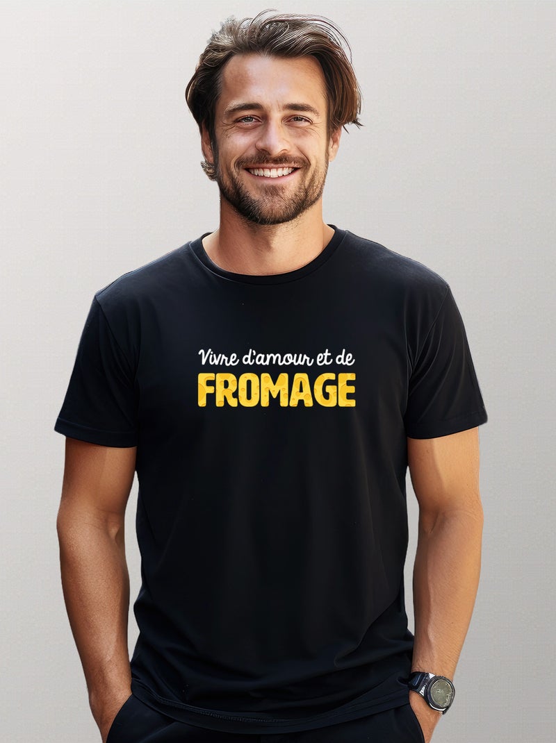 T-shirt Homme - VIVRE D'AMOUR ET DE FROMAGE Noir - Kiabi