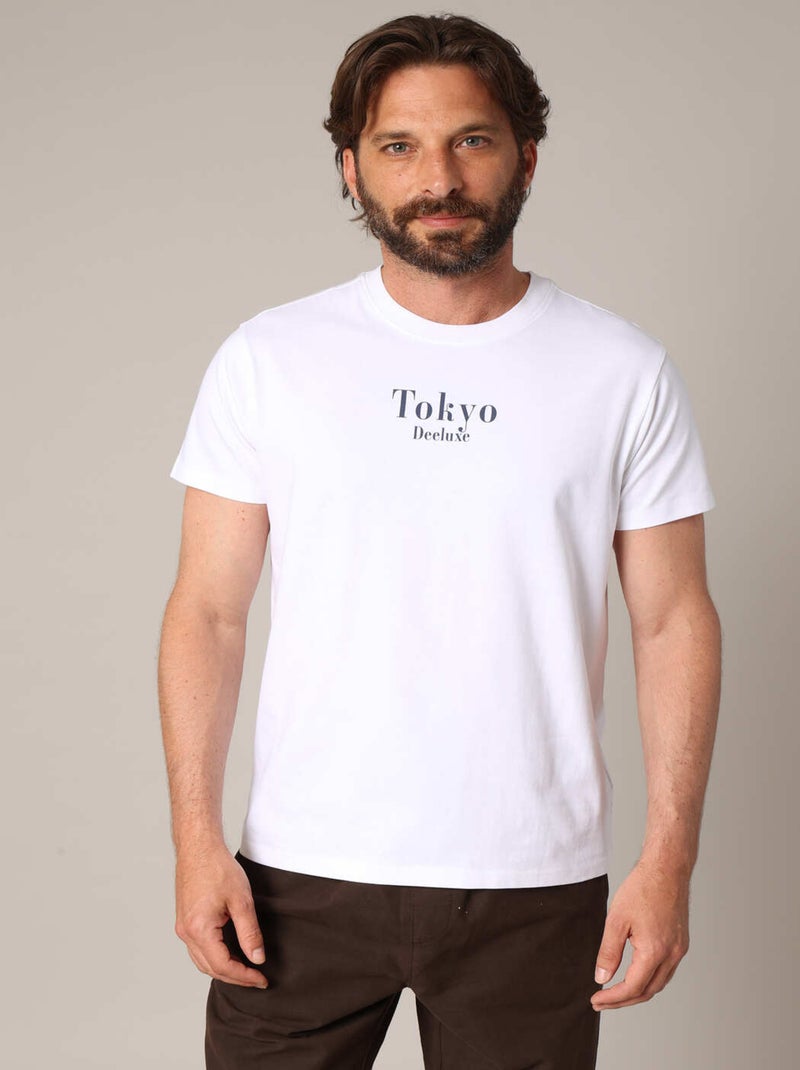 T-shirt homme 100% coton avec imprimé Tokyo à l’avant et illustration rétro au dos 'Deeluxe' Blanc - Kiabi
