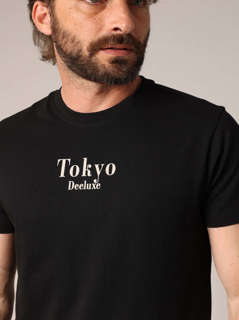 T-shirt homme 100% coton avec imprimé Tokyo sur le devant et illustration rétro au dos 'Deeluxe' Noir - Kiabi