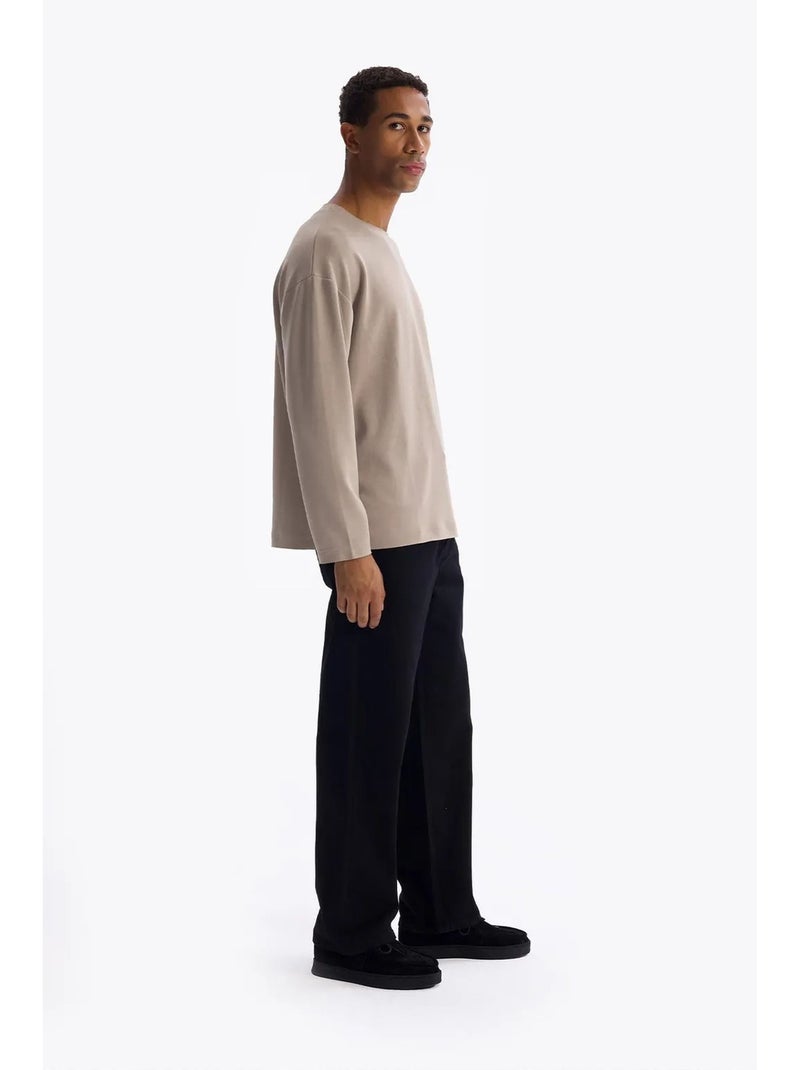 T-shirt homme à manches longues, col rond, coupe décontractée giesto Sable - Kiabi