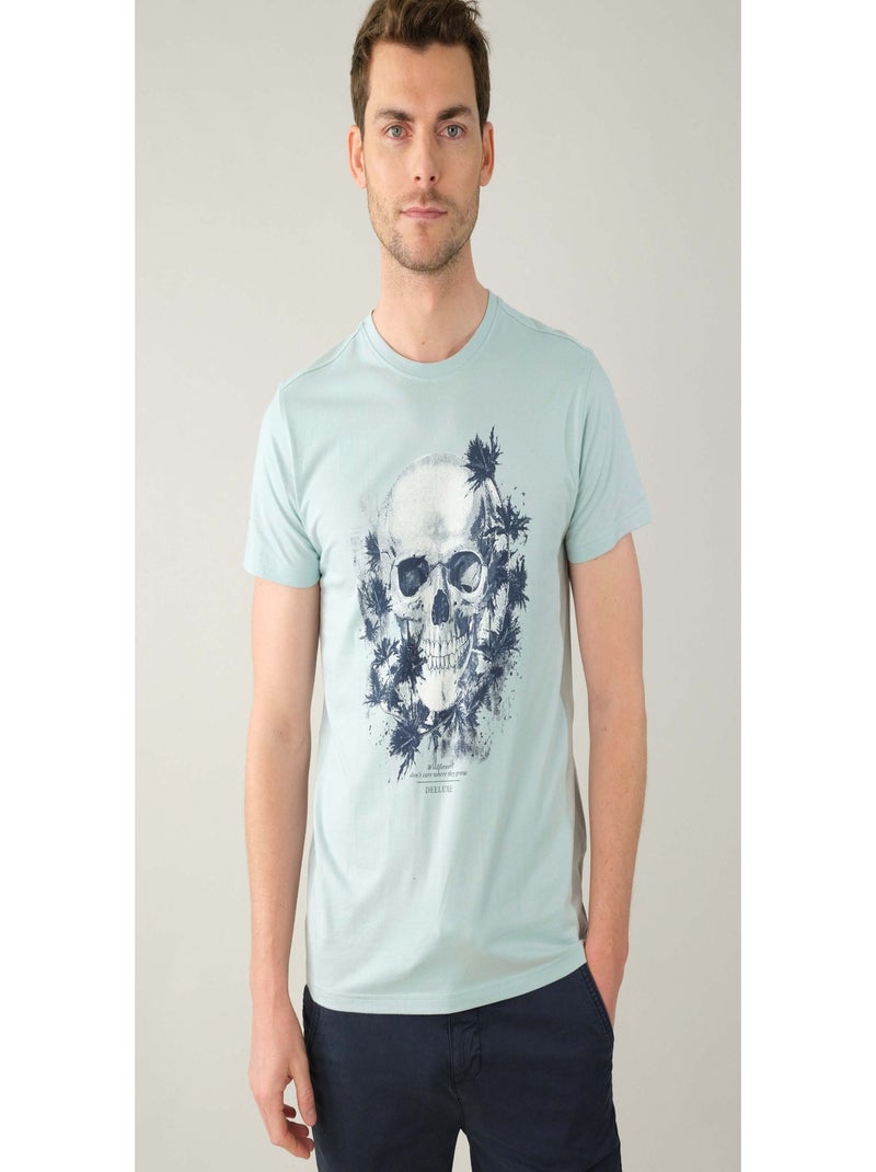 T-shirt homme avec tête de mort 'Deeluxe' Bleu clair - Kiabi